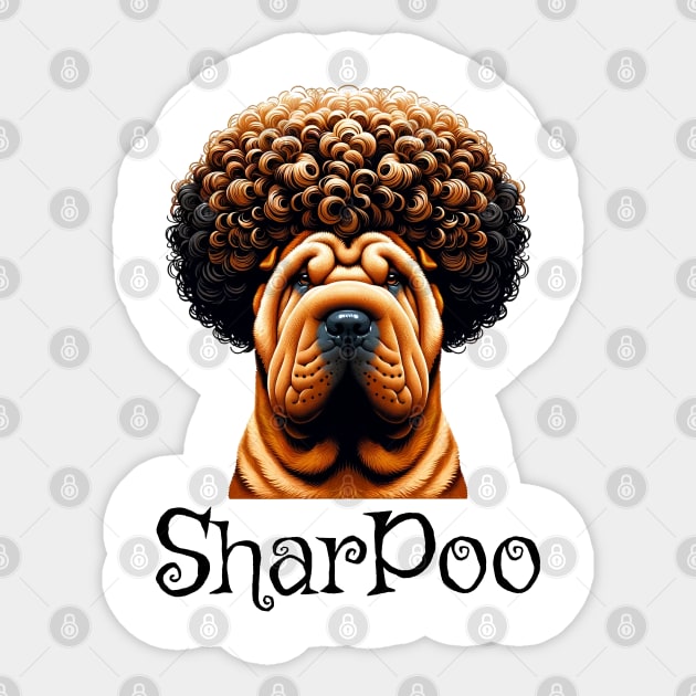 When you have a Sharpei crossed with a fancy Poodle, you get a Sharpoo Sticker by Luxinda